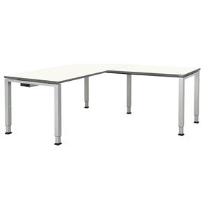 mauser Bureautafel, aaneengeschakeld, voet van vierkante / rechthoekige buis, h x b x d = 650 - 850 x 1600 x 800 mm, hoekaanzet rechts (breedte 1000 mm), blad wit, onderstel aluminiumkleurig
