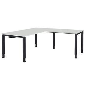 mauser Bureautafel, aaneengeschakeld, voet van vierkante / rechthoekige buis, h x b x d = 650 - 850 x 1600 x 800 mm, hoekaanzet rechts (breedte 1000 mm), blad lichtgrijs, onderstel antracietgrijs