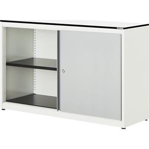 mauser Schuifdeurkast, h x b x d = 818 x 1200 x 432 mm, blad met massieve kern, 1 legbord, zuiver wit / blank aluminiumkleurig / wit