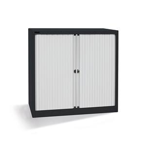 BISLEY Euro-roldeurkast, breedte 1000 mm, 2 legborden, gitzwart/lichtgrijs