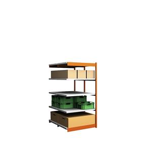 hofe Robuuste inhaakstelling, dubbelzijdig, stellinghoogte 2000 mm, oranje / verzinkt, legbordbreedte 1025 mm, aanbouwstelling, breedte x diepte = 1025 x 600 mm
