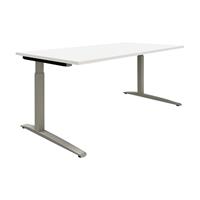 EUROKRAFTpro Schreibtisch, weiß / alusilber C-Fuß-Gestell, manuell höhenverstellbar BxT 1600 x 900 mm