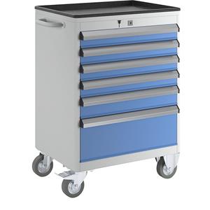 EUROKRAFTpro Ladekast, verrijdbaar, h x b x d = 850 x 600 x 450 mm, laden 4 x 75, 1 x 100, 1 x 200 mm