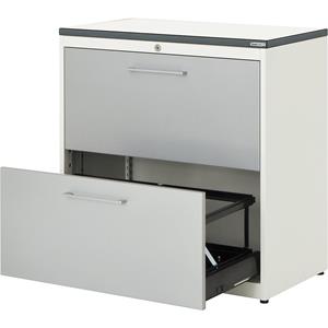 mauser Hangmappenkast, kunststof blad, 2 laden, 2 rijen, met sluitdemping, zuiver wit / blank aluminiumkleurig / wit