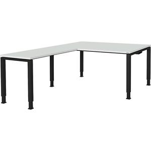 mauser Bureautafel, aaneengeschakeld, voet van vierkante / rechthoekige buis, h x b x d = 650 - 850 x 1600 x 900 mm, hoekaanzet links (breedte 1000 mm), blad lichtgrijs, onderstel antracietgrijs