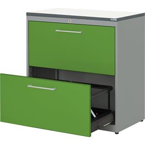 mauser Hangmappenkast, kunststof blad, 2 laden, 2 rijen, met sluitdemping, blank aluminiumkleurig / geelgroen / wit