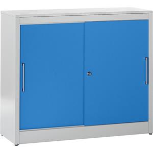 mauser Schuifdeurkast, bijzetkast met 2 legborden, h x b x d = 1040 x 1200 x 420 mm, lichtgrijs / lichtblauw