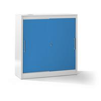 mauser Schuifdeurkast, bijzetkast met 2 legborden, h x b x d = 1240 x 1200 x 420 mm, lichtgrijs / lichtblauw