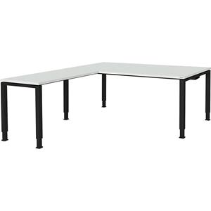 mauser Bureautafel, aaneengeschakeld, voet van vierkante / rechthoekige buis, h x b x d = 650 - 850 x 1800 x 900 mm, hoekaanzet links (breedte 1000 mm), blad lichtgrijs, onderstel antracietgrijs