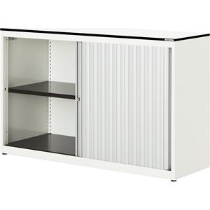 mauser Roldeurkast, h x b x d = 818 x 1200 x 432 mm, blad met massieve kern, 1 legbord, zuiver wit / aluminiumkleurig / wit