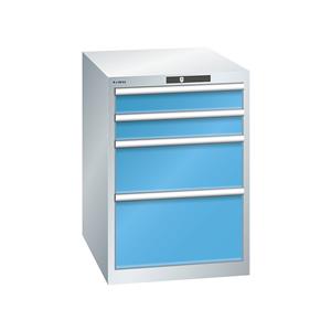 Lista Schubladenschrank, Stahlblech HxB 800 x 564 mm, 4 Schubladen lichtgrau / lichtblau