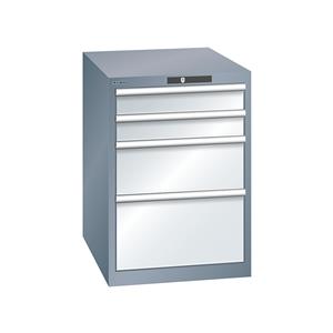 Lista Schubladenschrank, Stahlblech HxB 800 x 564 mm, 4 Schubladen grau metallic / lichtgrau