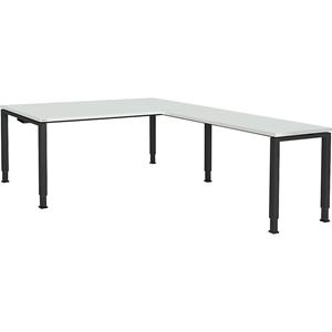 mauser Bureautafel, aaneengeschakeld, voet van vierkante / rechthoekige buis, h x b x d = 650 - 850 x 1800 x 900 mm, hoekaanzet rechts (breedte 1200 mm), blad lichtgrijs, onderstel antracietgrijs