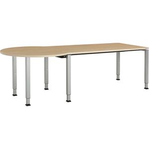 mauser Rechthoekige tafel, b x d = 1600 x 800 mm, halve ronding links, blad ahornhoutdecor, onderstel blank aluminiumkleurig