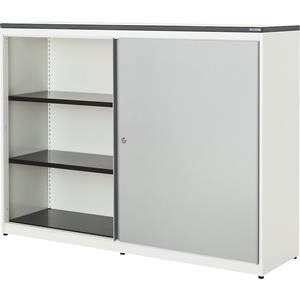 mauser Schuifdeurkast, h x b x d = 1180 x 1600 x 432 mm, kunststof blad, 2 x 2 legborden, zuiver wit / blank aluminiumkleurig / wit