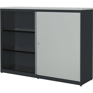 mauser Schuifdeurkast, h x b x d = 1180 x 1600 x 432 mm, kunststof blad, 2 x 2 legborden, antracietgrijs / lichtgrijs / lichtgrijs