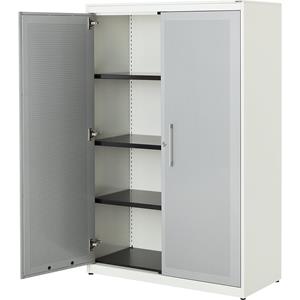 mauser Vleugeldeurkast, akoestisch effect, h x b x d = 1516 x 1000 x 432 mm, 3 legborden, zuiver wit / blank aluminiumkleurig