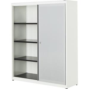 mauser Schuifdeurkast, akoestisch effect, stalen blad, h x b x d = 1516 x 1200 x 432 mm, 3 legborden, zuiver wit / blank aluminiumkleurig / zuiver wit