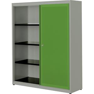 mauser Schuifdeurkast, akoestisch effect, stalen blad, h x b x d = 1516 x 1200 x 432 mm, 3 legborden, blank aluminiumkleurig / geelgroen / blank aluminiumkleurig