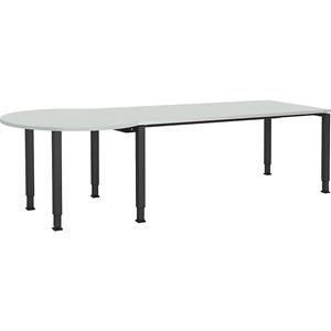 mauser Rechthoekige tafel, b x d = 1800 x 800 mm, halve ronding links, blad lichtgrijs, onderstel antracietgrijs