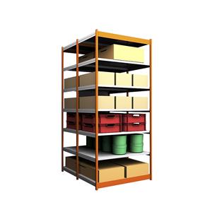 hofe Robuuste inhaakstelling, dubbelzijdig, stellinghoogte 3000 mm, oranje / verzinkt, legbordbreedte 1325 mm, basisstelling, breedte x diepte = 1325 x 800 mm
