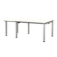 mauser Rechthoekige tafel, b x d = 1600 x 900 mm, halve ronding links, blad wit, onderstel blank aluminiumkleurig