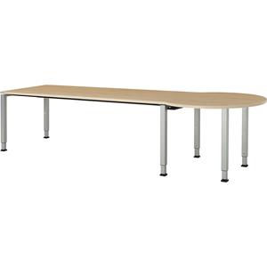 mauser Rechthoekige tafel, b x d = 2000 x 800 mm, halve ronding rechts, blad ahornhoutdecor, onderstel blank aluminiumkleurig