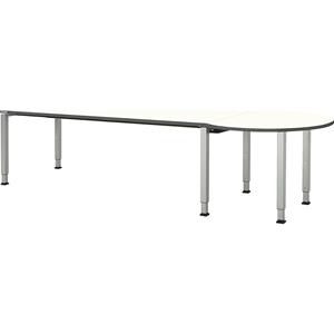 mauser Rechthoekige tafel, b x d = 2000 x 800 mm, halve ronding rechts, blad wit, onderstel blank aluminiumkleurig