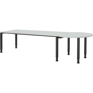 mauser Rechthoekige tafel, b x d = 2000 x 800 mm, halve ronding rechts, blad lichtgrijs, onderstel antracietgrijs