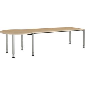mauser Rechthoekige tafel, b x d = 2000 x 800 mm, halve ronding links, blad ahornhoutdecor, onderstel blank aluminiumkleurig