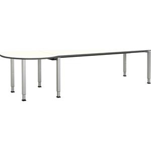 mauser Rechthoekige tafel, b x d = 2000 x 800 mm, halve ronding links, blad wit, onderstel blank aluminiumkleurig