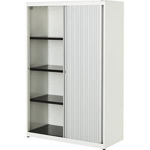 mauser Roldeurkast, h x b x d = 1516 x 1000 x 432 mm, stalen blad, 3 legborden, zuiver wit / aluminiumkleurig / zuiver wit
