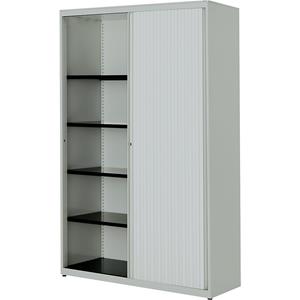 mauser Roldeurkast, h x b x d = 1516 x 1000 x 432 mm, stalen blad, 3 legborden, lichtgrijs / lichtgrijs / lichtgrijs