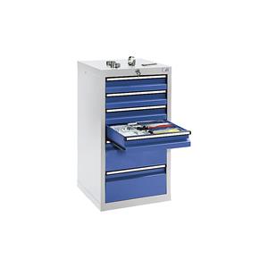 Ladekast, h x b x d = 900 x 500 x 500 mm, 4 laden 100 mm hoog, 2 laden 200 mm, kastframe lichtgrijs, laden gentiaanblauw