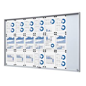 EUROKRAFTpro Vitrinekast met schuifdeuren, uitwendige afmetingen b x h x d = 1566 x 947 x 50 mm, metalen achterwand