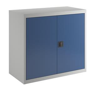 Vleugeldeurkast, met dichte plaatstalen deuren, 2 legborden, lichtgrijs/gentiaanblauw