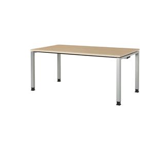 mauser Rechthoekige tafel, voetvorm van vierkante buis, h x b x d = 680 - 760 x 1600 x 800 mm, tafelblad kunststof gecoat, blad ahornhoutdecor, onderstel aluminiumkleurig