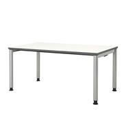 mauser Rechthoekige tafel, voetvorm van ronde buis, h x b = 680 - 760 x 1600 mm, blad wit, onderstel aluminiumkleurig