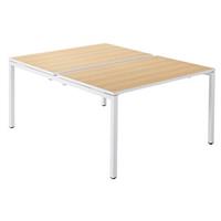 Teambureau voor twee personen, breedte 1400 mm, diepte 800 / 1660 mm, wit/beukenhout