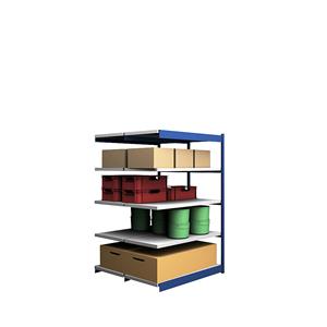 hofe Robuuste inhaakstelling, dubbelzijdig, stellinghoogte 2000 mm, blauw / verzinkt, legbordbreedte 1325 mm, aanbouwstelling, breedte x diepte = 1325 x 600 mm