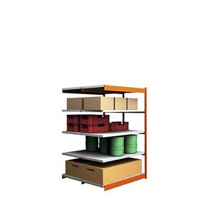 hofe Robuuste inhaakstelling, dubbelzijdig, stellinghoogte 2000 mm, oranje / verzinkt, legbordbreedte 1325 mm, aanbouwstelling, breedte x diepte = 1325 x 600 mm