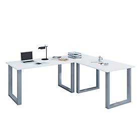 Hoekbureau, hoek 90°, beugelvoet, B 1900 x D 500/1900 x H 760 mm, wit/zilver