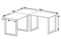 Hioshop Lona hoekbureau 160x160x80 cm U-frame Sonoma eiken decor, zilverkleurig.