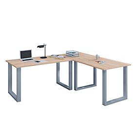 Hioshop Lona hoekbureau 160x160x50 cm U-frame Sonoma eiken decor, zilverkleurig.