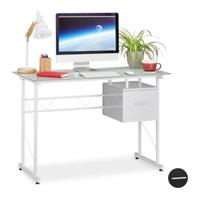 Relaxdays Schreibtisch Glas mit Schublade weiß