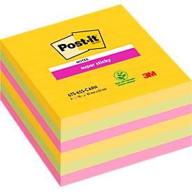 post-it Super Sticky Grote Notes Gelijnd 101 x 101 mm Rio Kleuren 6 Blokken van 90 Vellen