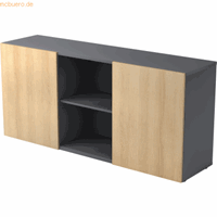 Hjh OFFICE PRO Kapa 1780 | Dressoir | met schuifdeuren, Melamine spaanplaat DIN 68765, Emissieklasse E1, Grafiet / Eik