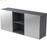 Hjh OFFICE PRO Kapa 1780 | Dressoir | met schuifdeuren, Melamine spaanplaat DIN 68765, Emissieklasse E1, Grafiet / Zilver