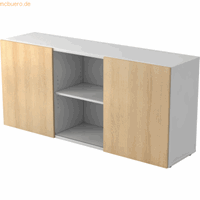 mcbuero.de Sideboard 2 OH BxTXH 160x42x74,8cm Schiebetüren Weiß/Eiche