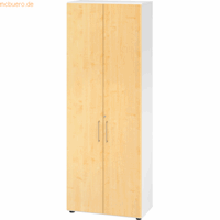 mcbuero.de Schrank 6OH BxTxH 80x42x215,6cm Griff BS Weiß/Ahorn